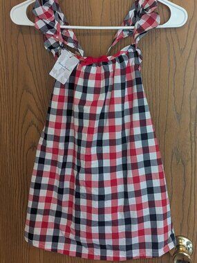 NWT Tommy Bahama Gingham Checkered Patriotic Red White Blue Lined Sundress-4T